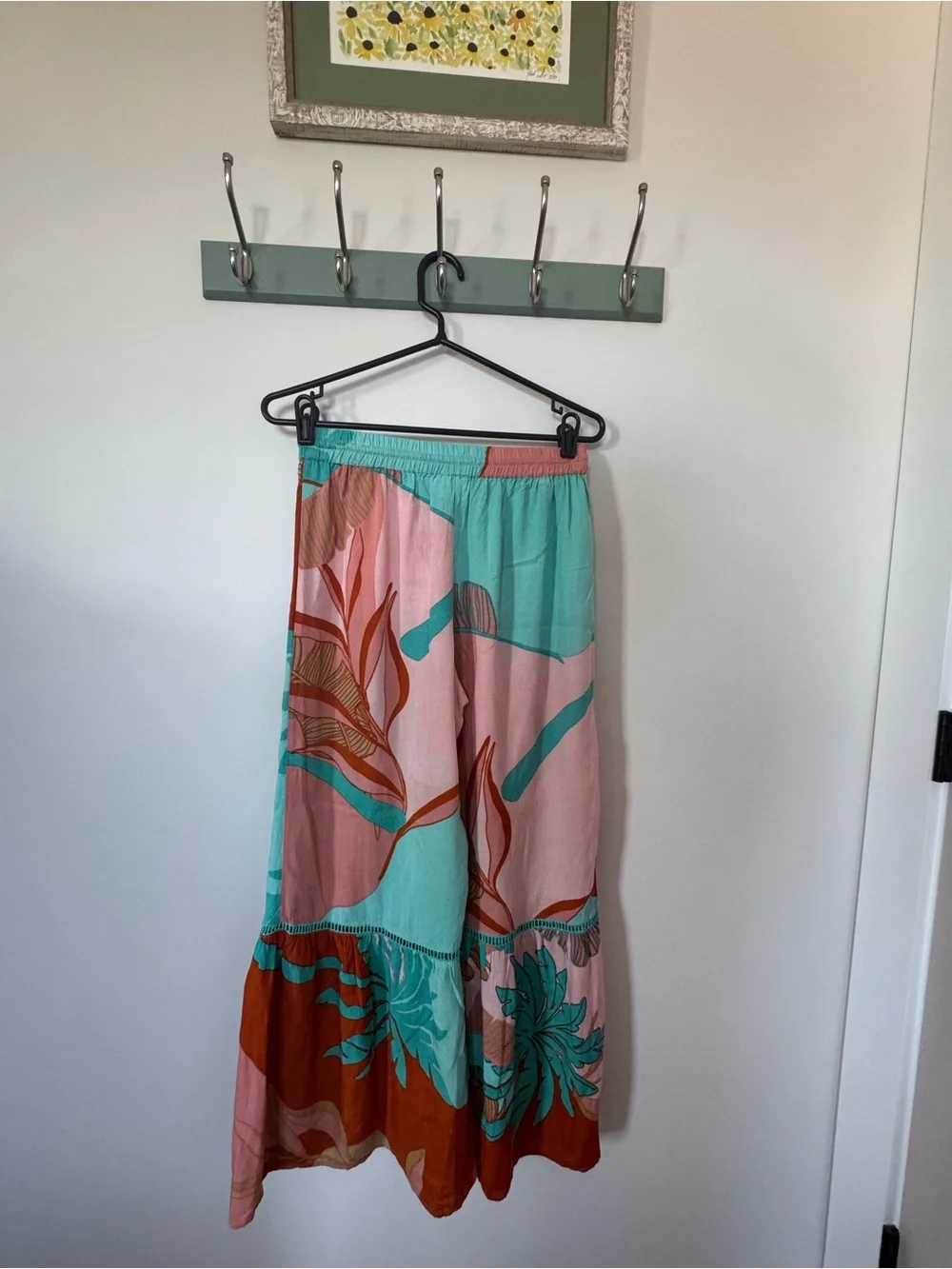 True Destination Wide-Leg Bohemian Printed Pant in Teal, Pink & Rust - Picture 2 of 3